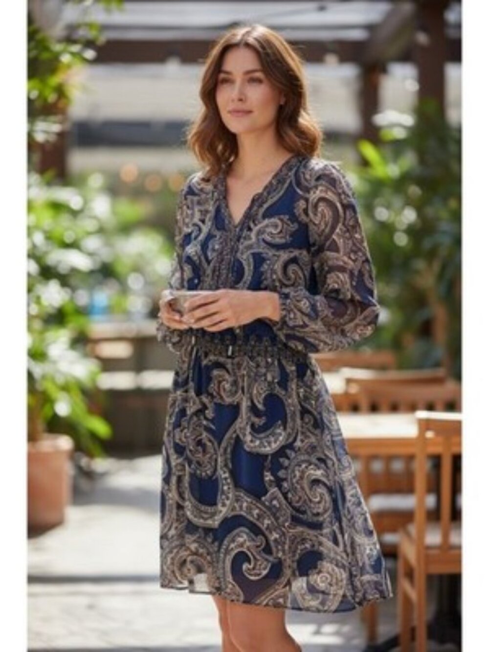 White House Black Market Paisley Long Sleeve Dress